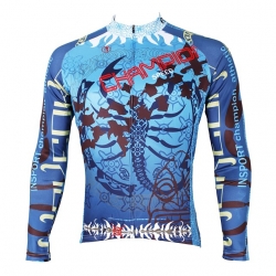 Stretchy Blue Cycling Shirts Men Winter Lining Fleece Thermal Long Sleeve Bike Jersey