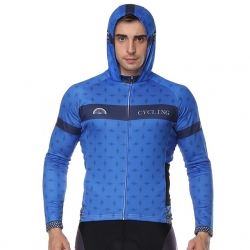 Stretchy Winter Men Long Sleeve Mtb Jersey Blue Cool Cycling Jerseys
