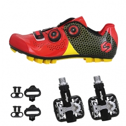 Anti-Slip Mountain Bike MTB Bike Riding Shoes with Cleats & Pedals Unisex Black Bicycle Shoes