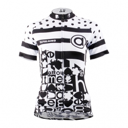 Micro Elastic Black Polka Dot Cycling Jersey Short Sleeve Women Cycling Clothes