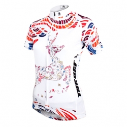 Short Sleeve Women Cycling Jersey Micro Elastic White Deer Mountain Bike Shirts