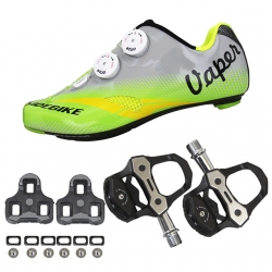 Breathable Bike Shoes with Pedals & Cleats Men Road bike Green Cycling Shoes