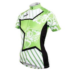 Stretchy Green Floral Botanical Bicycle Shirt Women Short Sleeve Cheap Cycling Clothing