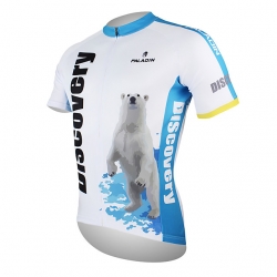Short Sleeve Men Bike Jersey UV Resistant White+Blue Polar Bear Custom Cycling Jersey