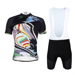 High Elasticity Black Zebra Pro Cycling Kit Short Sleeve Men Bib Shorts