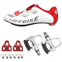 Bike Shoes with Pedals & Cleats Men Road Red White Cycling Shoes