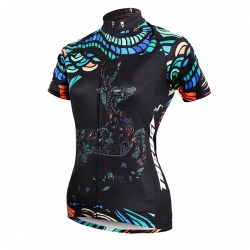 Moisture Wicking Black Deer Cycling Jersey Short Sleeve Women Biking Shirt