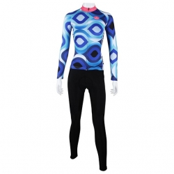 Moisture Wicking Winter Women Fleece Cycling Clothes Blue Back Lines Waves Pro Cycling Kit with Tights