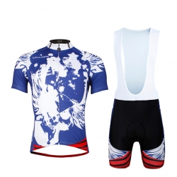 Micro Elastic Blue Skull Cycling Kit Sale Men Short Sleeve Bib Shorts