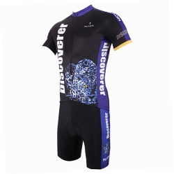 Stretchy Leopard Leopard Road Cycling Kit Men Short Sleeve Cycling Tops with Shorts