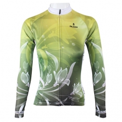 Pocketed Green Floral Botanical Best Cycling Jerseys Women Winter Long Sleeve Custom Bike Jerseys