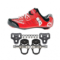 Cycling Shoes with Pedals & Cleats Unisex Road bike Red black Bike Riding Shoes