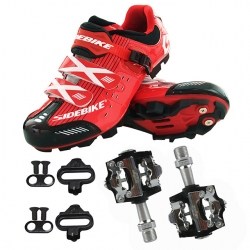 Mountain Bike MTB Bike Riding Shoes with Pedals & Cleats Men Road Black Red Bicycle Shoes