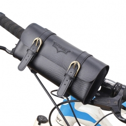PU Leather Black Cycle Mobile Pouch Brown Durable Road Bike Handlebar Bag