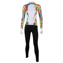 Winter Women Fleece Cycling Suit White Floral Botanical Custom Cycling Kit with Tights