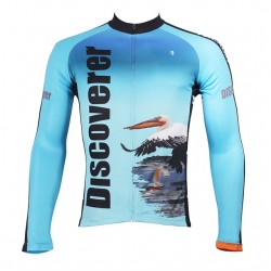 Polyester Blue Cycling Jersey Men Winter Lining Fleece Thermal Long Sleeve Custom Cycling Clothing