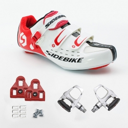 Men Road bike Red and White Bike Shoes Breathable Clipless Shoes with Cleats & Pedals