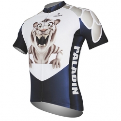 Stretchy Men Short Sleeve Cycling Shirts Black White Animal Tiger Cycling Wear