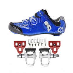 Men Road bike Blue Cycling Shoes Breathable Bike Shoes with Cleats & Pedals