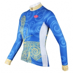 Stretchy Blue Stripes Cycling Jersey Women Winter Fleece Long Sleeve Mtb Jerseys