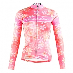 Women Winter Lining Fleece Bicycle Jerseys Moisture Wicking Pink Floral Botanical Bike Shirts