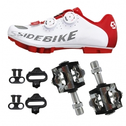 Men Red and White Cycling Shoes MTB Bike Shoes with Cleats & Pedals