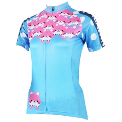 YKK zipper Blue Cycling Wear Women Short Sleeve Cycling Shirts