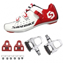 Bicycle Shoes with Cleats & Pedals Men Road bike White Black Red Clipless Shoes
