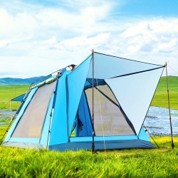 Windproof Automatic Blue Screen Tent Gray+White Breathability 4 person Screen House