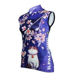 Sleeveless Women Winter Lining Fleece Ultraviolet Resistant Sky Blue Floral Botanical Cycling Vest