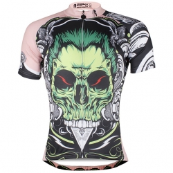 Moisture Wicking Men Short Sleeve Cycling Clothing Sale Green Skull Unique Cycling Jerseys