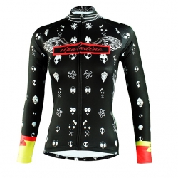 Micro Elastic Winter Women Lining Fleece Long Sleeve Bike Jersey Black Skull Custom Cycling Jersey