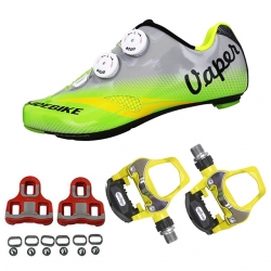 Men Road bike Green Clipless Shoes Bicycle Shoes with Pedals & Cleats