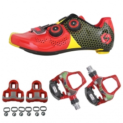 Unisex Road bike Black Clipless Shoes Anti-Slip Bicycle Shoes with Cleats & Pedals