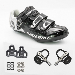 Unisex Road Black and White Clipless Shoes Breathable Bicycle Shoes with Pedals & Cleats