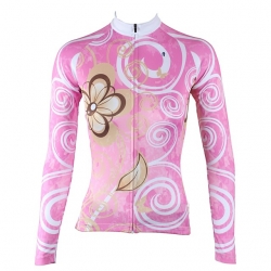 High Elasticity Pink Floral Botanical Biking Jersey Women Winter Lining Fleece Thermal Cycling Jersey