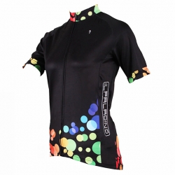Pocketed Black Polka Dot Custom Cycling Jersey Women Short Sleeve Bike Jersey