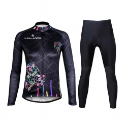 Lycra Black Purple Yellow Reflective Cool Cycling Kits Women Winter Fleece Cycling Clothes with Tights