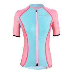 Stretchy Blue+Pink Patchwork Best Cycling Jerseys Women Short Sleeve Custom Bike Jerseys