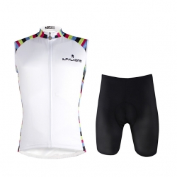 Sleeveless Men Cycling Suit Stretchy White Solid Color Cycling Jersey Kits with Shorts