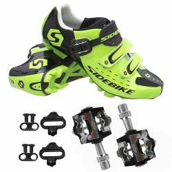Breathable Mountain Bike Clipless Shoes with Pedals & Cleats Unisex Green Bike Shoes