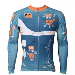 Breathable Sky Blue Cycling Tops Long Sleeve Men Winter Lining Fleece Thermal Cycling Shirts