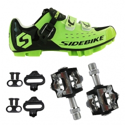 Men Green Black Bicycle Shoes MTB Bike Riding Shoes with Pedals & Cleats