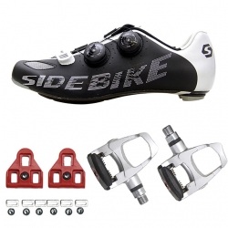 Unisex Road Black Silver Cycling Shoes Breathable Bike Shoes with Cleats & Pedals