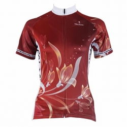 Micro Elastic Women Short Sleeve Mtb Jersey Red Floral Botanical Cycling Jersey