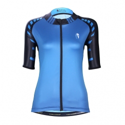 Moisture Wicking Blue Cycling Jersey Short Sleeve Women Custom Cycling Clothing