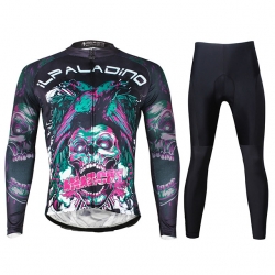 Polyester Black Skull Skull Cycling Jersey Kits Men Cycling Clothes with Tights