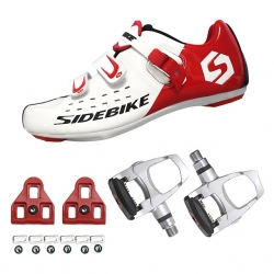 Breathable Bicycle Shoes with Pedals & Cleats Men Road Red and White Clipless Shoes