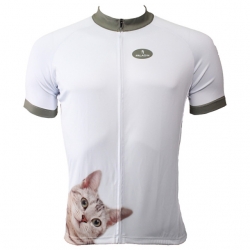 Ultraviolet Resistant Men Short Sleeve Cycling Jersey White Cat Bicycle Jerseys