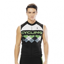 Stretchy Black Plaid Checkered Back Biking Shirt Sleeveless Men Cycling Outfits